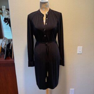 CALVIN KLEIN Long sleeve Black Button Shirt Dress With Removeable Tie Belt  Size